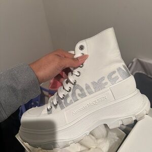Alexander McQueen White and Gray High-Top Sneakers